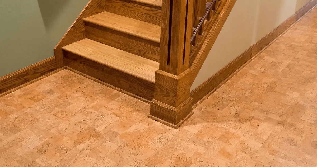 End of a staircase with cork flooring in Milwaukee, WI